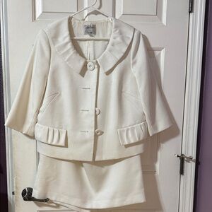 Le Suit Ivory Skirt Set with Pleated Jacket